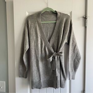 Taupe-Grey Wrap Tie Cardigan Sweater - Women